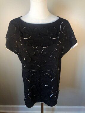 Catherine Malandrino Laser Cutout Black Top Artistic Statement Piece Size S